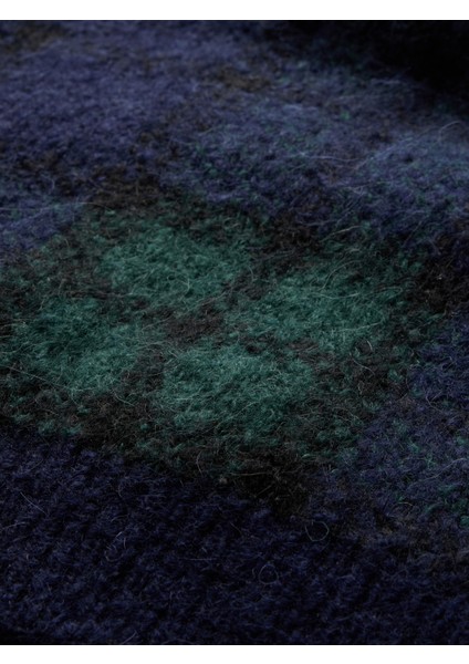 Erkek Koyu Mavi Ekose V Yaka Kazak modelleri