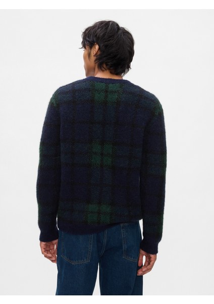 Erkek Koyu Mavi Ekose V Yaka Kazak indirimleri