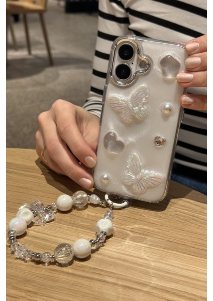 iPhone 16 Plus Uyumlu Lux Işıltılı Inci Charmlı Kelebekli Kılıf fırsatları