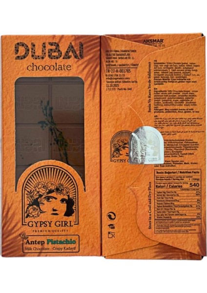 Antep Fıstıklı Kadayıflı Dubai Çikolatası 2 Adet x 200 gr