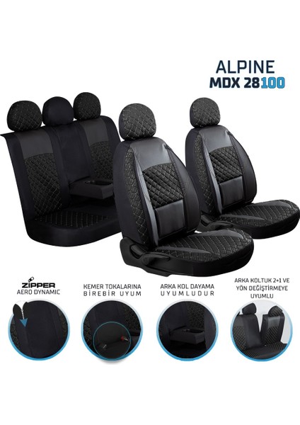 renault Megane 2 Hb Uyumlu Yarı Deri Oto Koltuk Kılıfı Ön Arka Set Alpine Model Siyah Sc