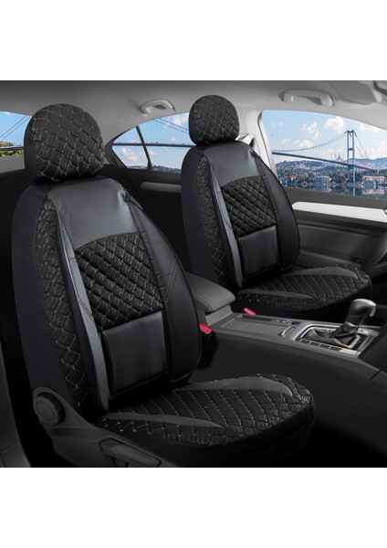 ford Focus 5 Uyumlu Yarı Deri Oto Koltuk Kılıfı Ön Arka Set Alpine Model Siyah Sc