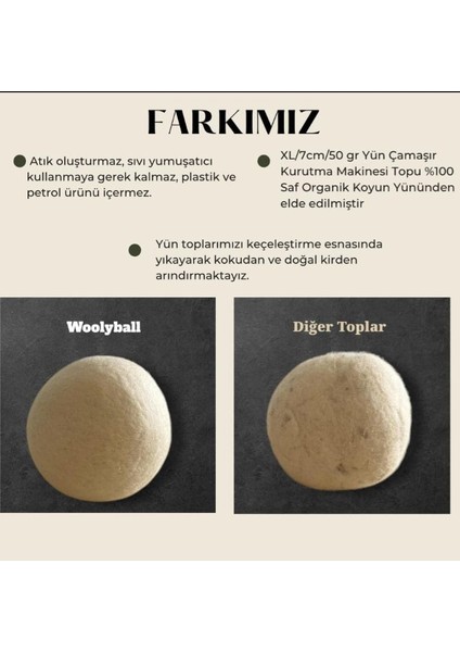 Woolyball Yün Çamaşır Kurutma Makinası Topu-3 Adet Xl %100 Organik 10 ml Doğal Esans (5 ml Doğal Esans Hediye)