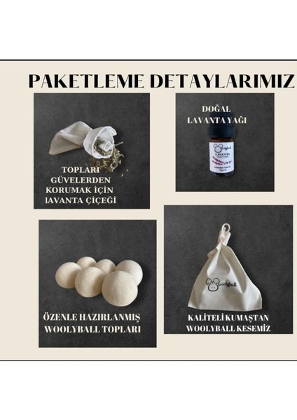 Woolyball Yün Çamaşır Kurutma Makinası Topu-3 Adet Xl %100 Organik 10 ml Doğal Esans (5 ml Doğal Esans Hediye)