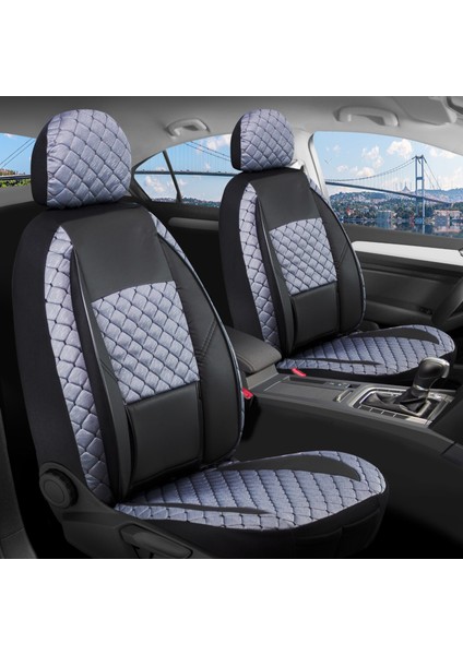 kia Ceed Eski Uyumlu Yarı Deri Oto Koltuk Kılıfı Ön Arka Set Alpine Model Siyah Füme Sc