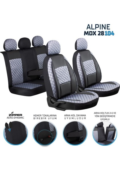 kia Ceed Eski Uyumlu Yarı Deri Oto Koltuk Kılıfı Ön Arka Set Alpine Model Siyah Füme Sc