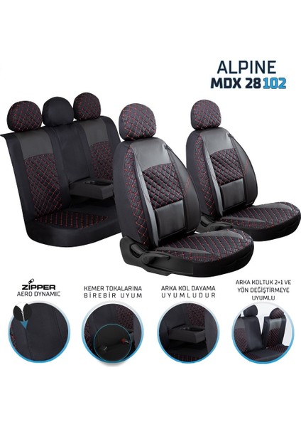 hyundai I30 Yeni Uyumlu Yarı Deri Oto Koltuk Kılıfı Ön Arka Set Alpine Model Siyah Kırmızı Sc