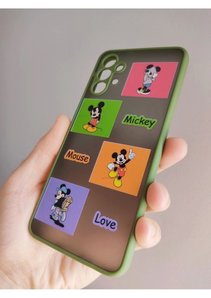 Samsung Galaxy A13 Mickey Mouse Tasarım Tuşları Renkli Telefon Boyun Askılı Set Kılıf