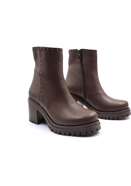 C2401 Kalın Topuklu Kahverengi Kadın Bot