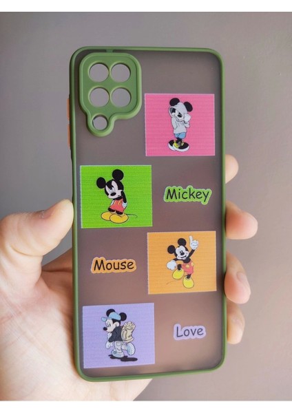 Samsung Galaxy A12 Mickey Mouse Tasarım Tuşları Renkli Telefon Boyun Askılı Set Kılıf modelleri