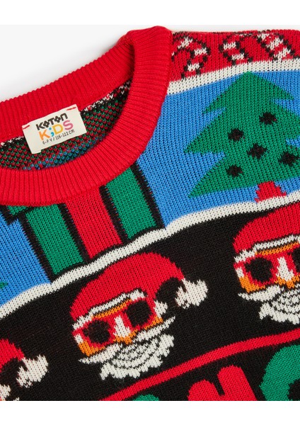 Yılbaşı Kazağı Noel Baba Desenli Bisiklet Yaka Uzun Kollu modelleri