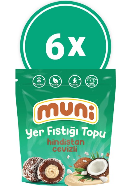 Hindistan Cevizli Yer Fıstığı Topu, 80 gr x 6 Adet