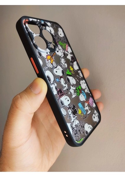 iPhone 13 Pro Uyumlu Snoopy Tasarım Tuşları Renkli Telefon Boyun Askılı Set Kılıf