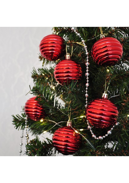 6 cm Ağaç Süsleme Topu 6lı - Mat Kırmızı