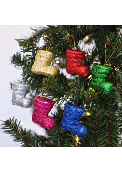 Simli Noel Çizme Yılbaşı Ağaç Süsü 6lı