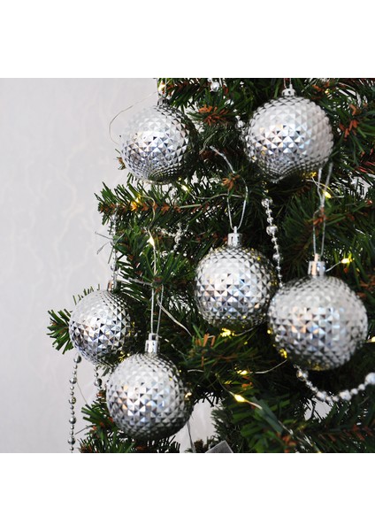 6 cm Ağaç Süsleme Topu 6lı - Gümüş