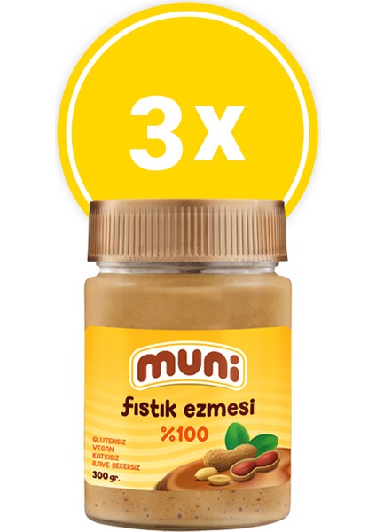 100% Fıstık Ezmesi, 300 G x 3 Adet