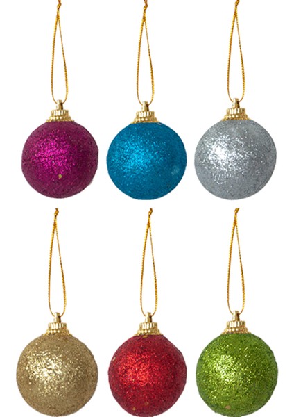 Simli Ağaç Süsleme Topları 6lı 4cm