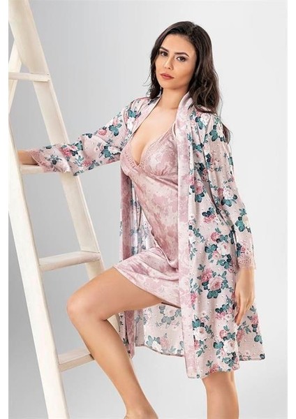 Aria's Closet 2 Li Kısa Sabahlık Takımı Desenli