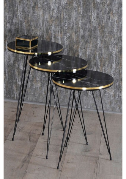 Zigon Sehpa ve Orta Sehpa Elips Set Siyah Tel Ayak Çift Altın Bendir fırsatları