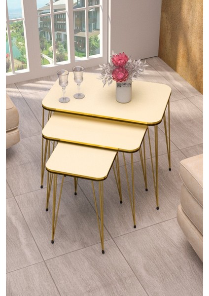 Zigon Sehpa Kr ve Orta Sehpa Kr Set Çift Gold Krem Tel 1114 modelleri