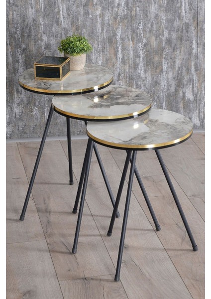 Zigon Sehpa Ve Orta Sehpa Elips Set Siyah Metal Ayak Çift Altın Efes fırsatları