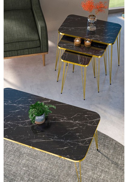 Zigon Sehpa Kr ve Orta Sehpa Kr Set Gold Bendir Tel 1107