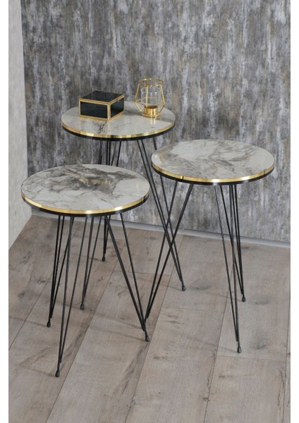 Zigon Sehpa ve Orta Sehpa Kr Set Siyah Tel Ayak Çift Altın Efes modelleri