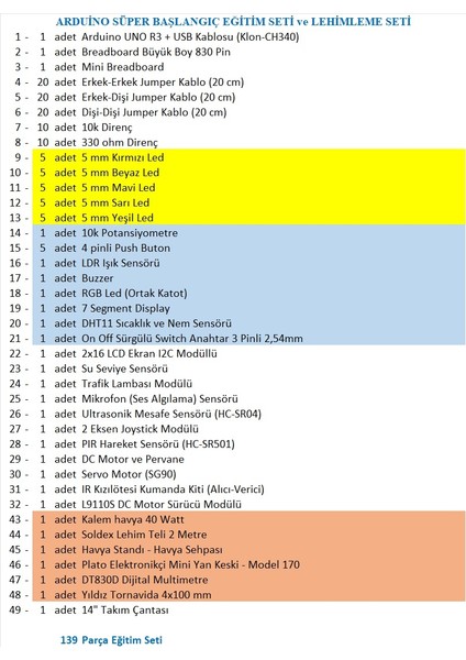 Arduino Süper Başlangıç Eğitim Seti ve Lehimleme Seti Takım Çantası modelleri