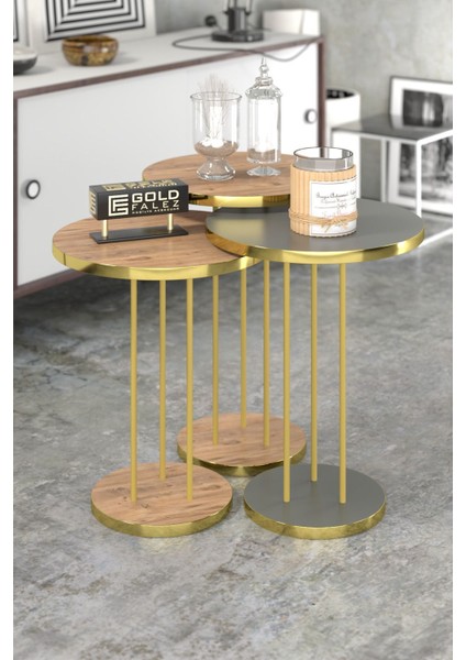 Orta Sehpa ve Zigon Sehpa Terra Set Gold Antrasit Ceviz modelleri