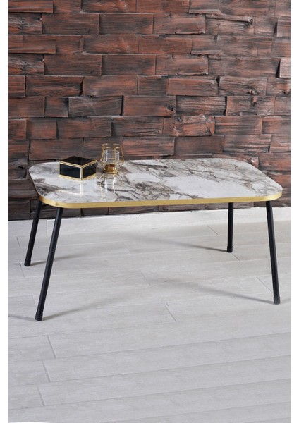 Zigon Sehpa Ve Orta Sehpa Set Kr Metal Mermer Desen Siyah