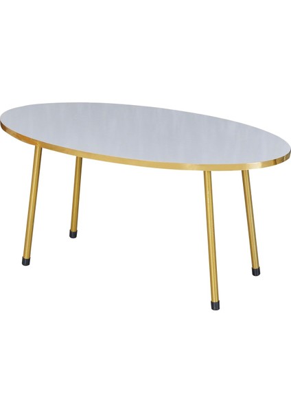 Zigon Sehpa ve Orta Sehpa Elips Gold Metal Ayak Gold Beyaz Set modelleri