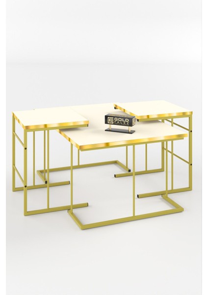 ORTA SEHPA VE ZİGON SEHPA SOLO SET GOLD KREM