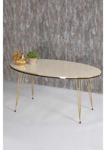 Zigon Sehpa Ve Orta Sehpa Elips Set Çift Gold Krem Tel Ayak fiyatları