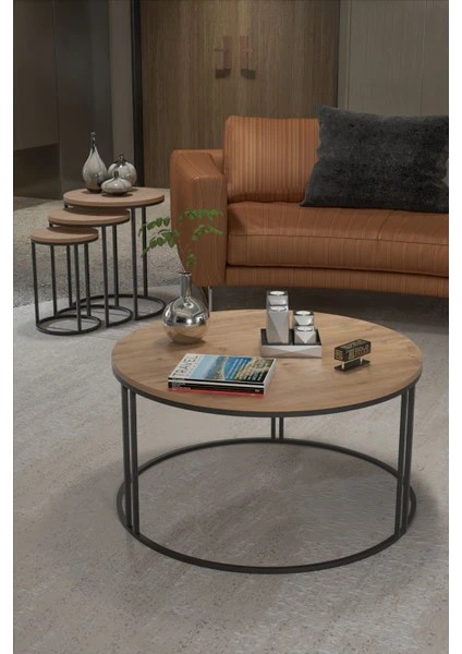 Orta Sehpa Tekli Ve 3'Lü C Zigon Sehpa Kombin Set Ceviz