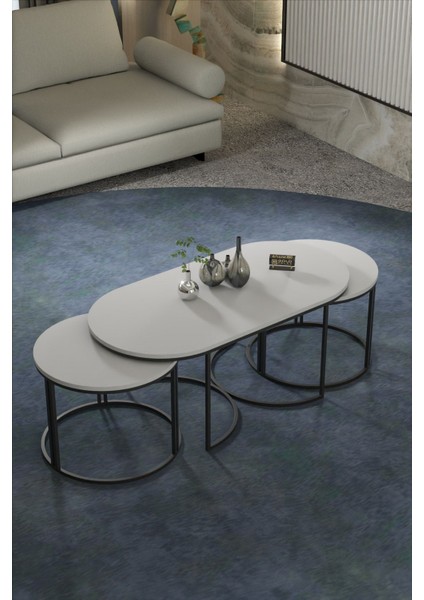 Orta Sehpa Zigon Sehpa Yan Sehpa 3 Lü Set Dolunay Beyaz fırsatları