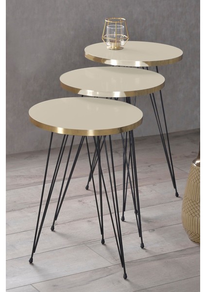 Zigon Sehpa ve Orta Sehpa Kr Set Siyah Tel Ayak Altın Krem fırsatları