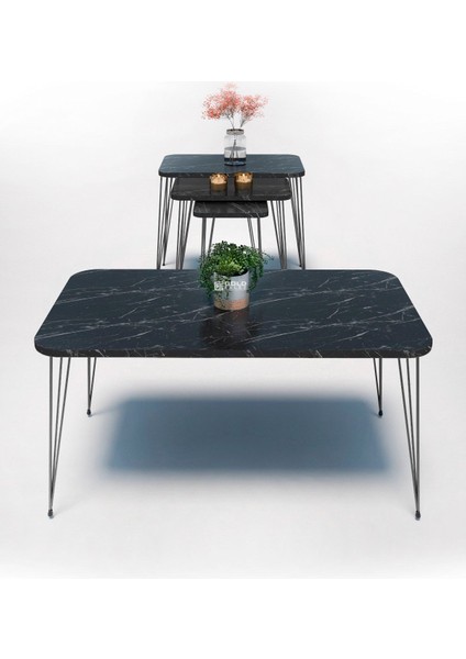 Zigon Sehpa Kr Ve Orta Sehpa Kr Set Siyah Ayak Bendir Tel 1104