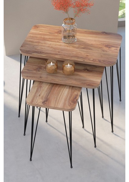 Zigon Sehpa Kr ve Orta Sehpa Kr Set Siyah Ayak Ceviz Tel fırsatları