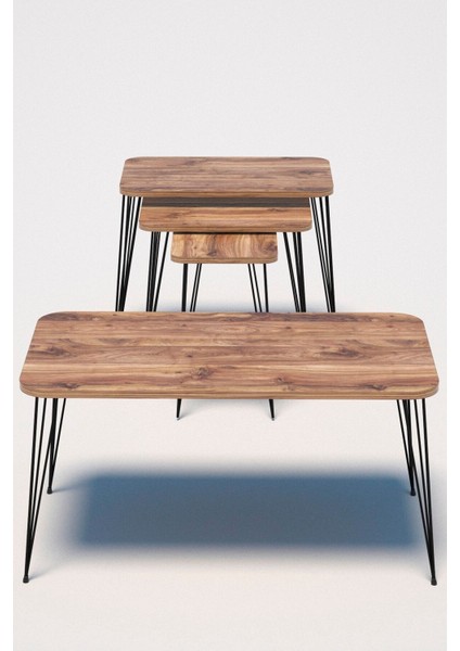 Zigon Sehpa Kr ve Orta Sehpa Kr Set Siyah Ayak Ceviz Tel