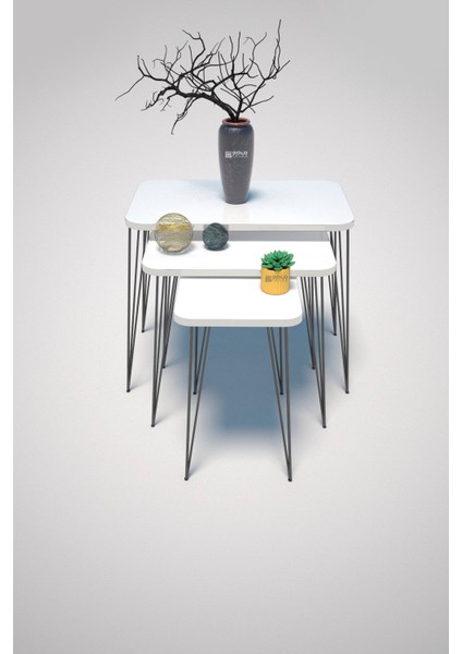 Zigon Sehpa Kr ve Orta Sehpa Kr Set Siyah Ayak Beyaz Tel 1102 fırsatları