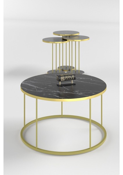 Orta Sehpa ve Zigon Sehpa Terra Set Gold Bendir