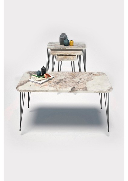 Zigon Sehpa Kr Ve Orta Sehpa Kr Set Siyah Ayak Efes Tel 1103