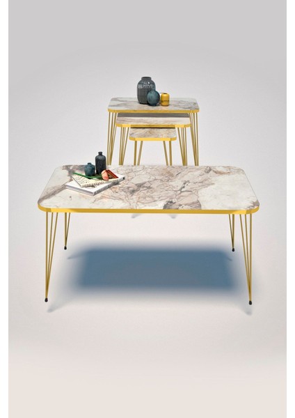 Zigon Sehpa Kr ve Orta Sehpa Kr Set Gold Efes Tel 1106