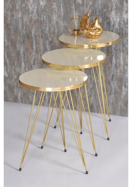 Zigon Sehpa Ve Orta Sehpa Kr Set Gold Krem Tel modelleri