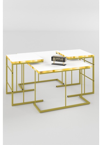 ORTA SEHPA VE ZİGON SEHPA SOLO SET GOLD BEYAZ