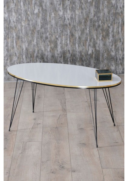 Zigon Sehpa ve Orta Sehpa Elips Set Siyah Tel Ayak Çift Altın Beyaz fiyatları