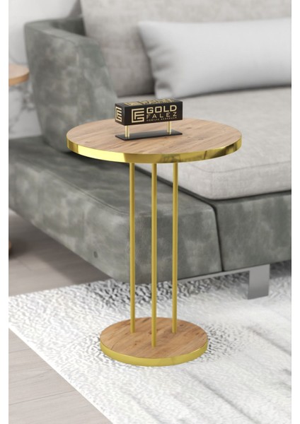 Orta Sehpa ve Zigon Sehpa Terra Set Gold Ceviz