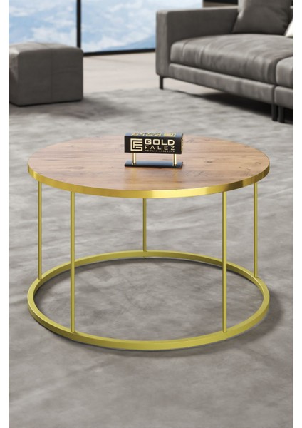 Orta Sehpa ve Zigon Sehpa Terra Set Gold Ceviz