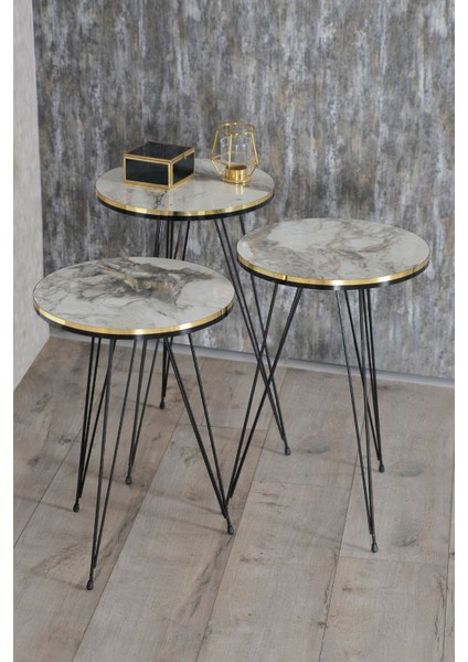 Zigon Sehpa ve Orta Sehpa Elips Set Siyah Tel Ayak Çift Altın Efes fiyatları